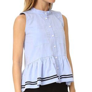SEA New York Blue Sleeveless Ruffled Hem Top